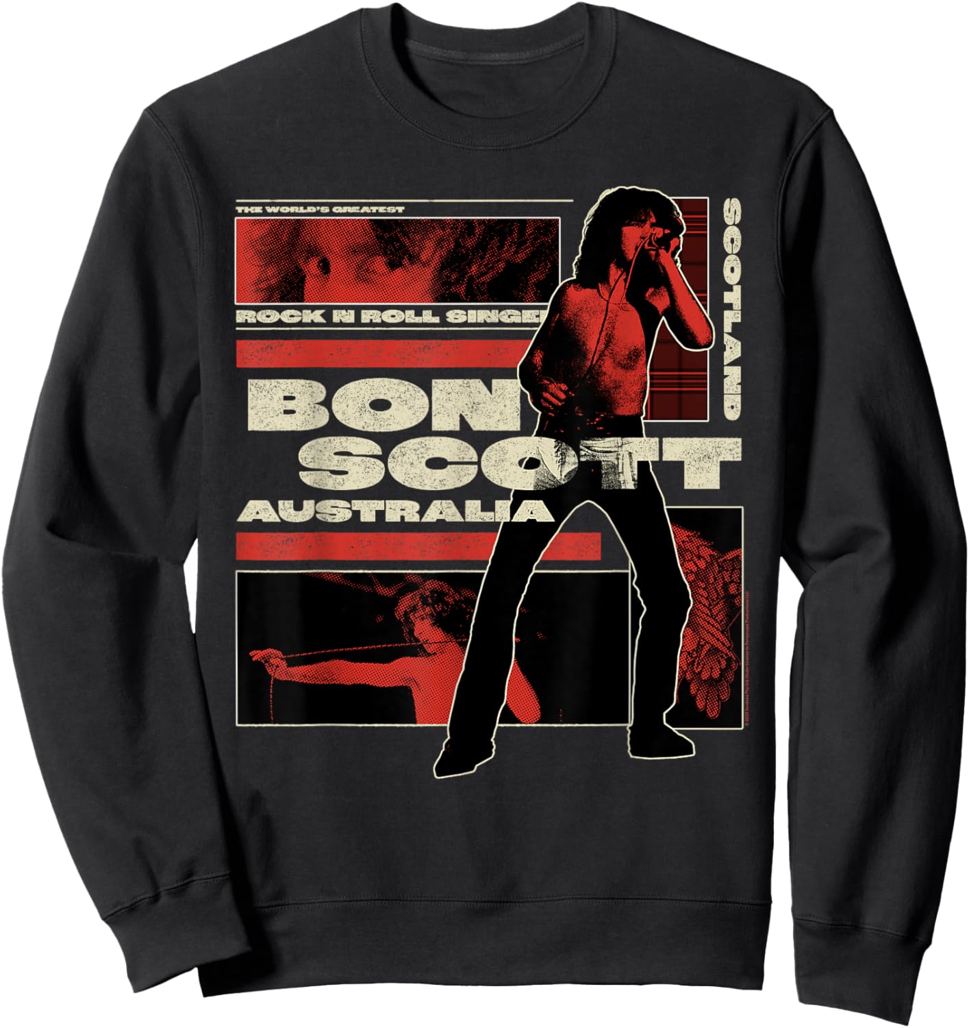 Bon Scott Distressed Retro Graphic Collage Sweatshirt - Sweatshirt | Black