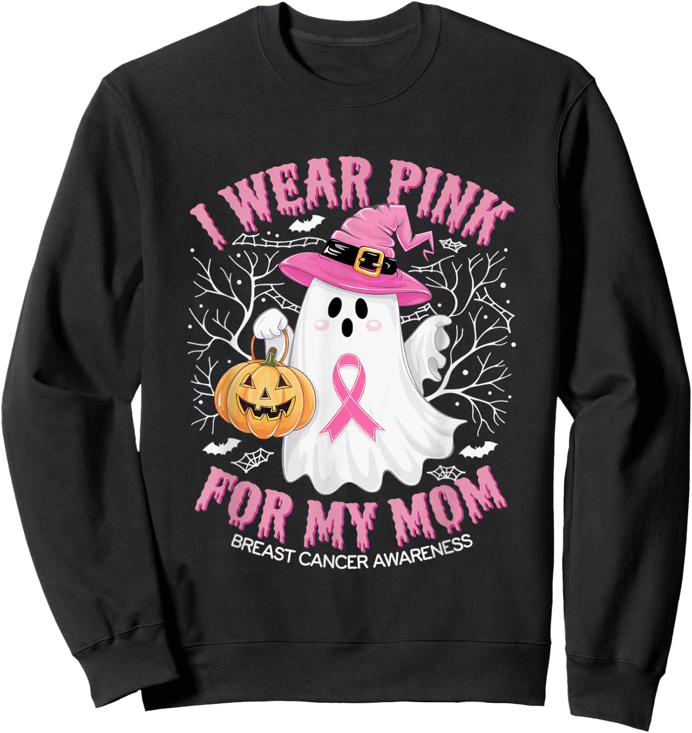 I Wear Pink For My Mom Ghost Breast Cancer Awareness Sweatshirt - Sweatshirt | Black