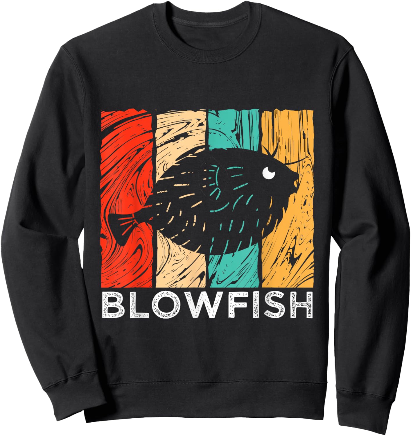 Vintage Retro Blowfish Silhouette Sweatshirt - Sweatshirt | Black