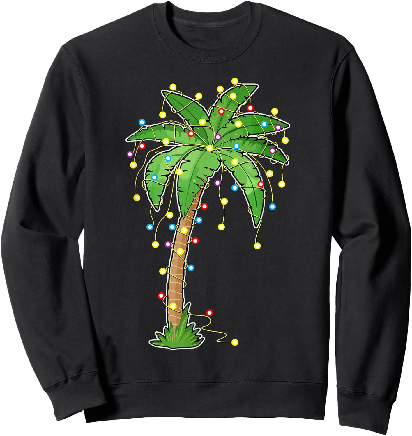 Christmas Lights Palm Tree Beach Funny Tropical Xmas Gift Sweatshirt - Sweatshirt | Black