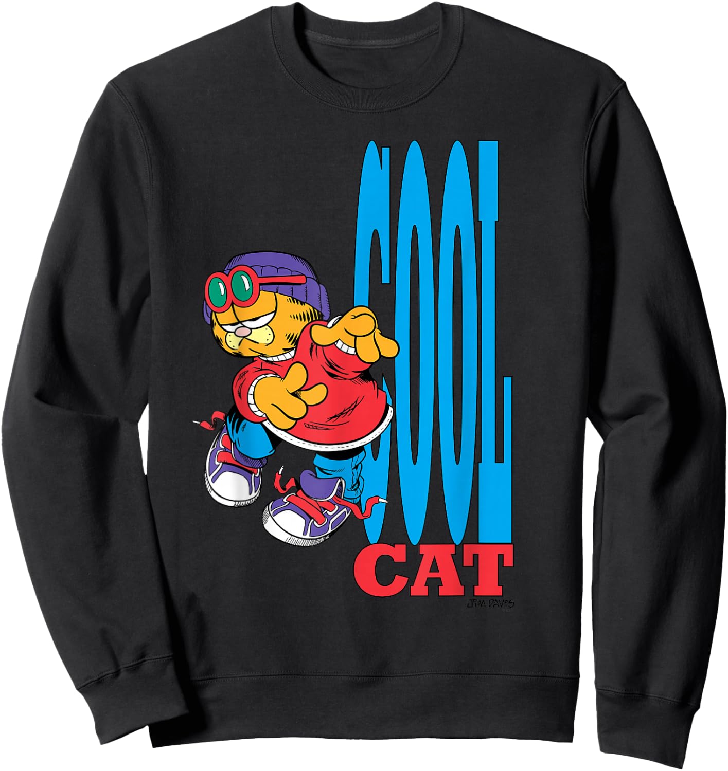 Garfield Cool Cat Retro 90's Cartoon Cat Sweatshirt - Sweatshirt | Black