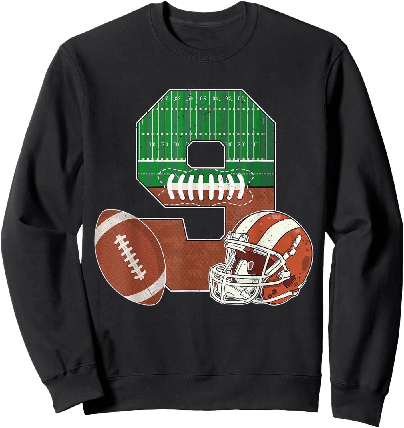 9th Birthday Football Theme 9 Year Old Boy Party Sweatshirt - Sweatshirt | Black