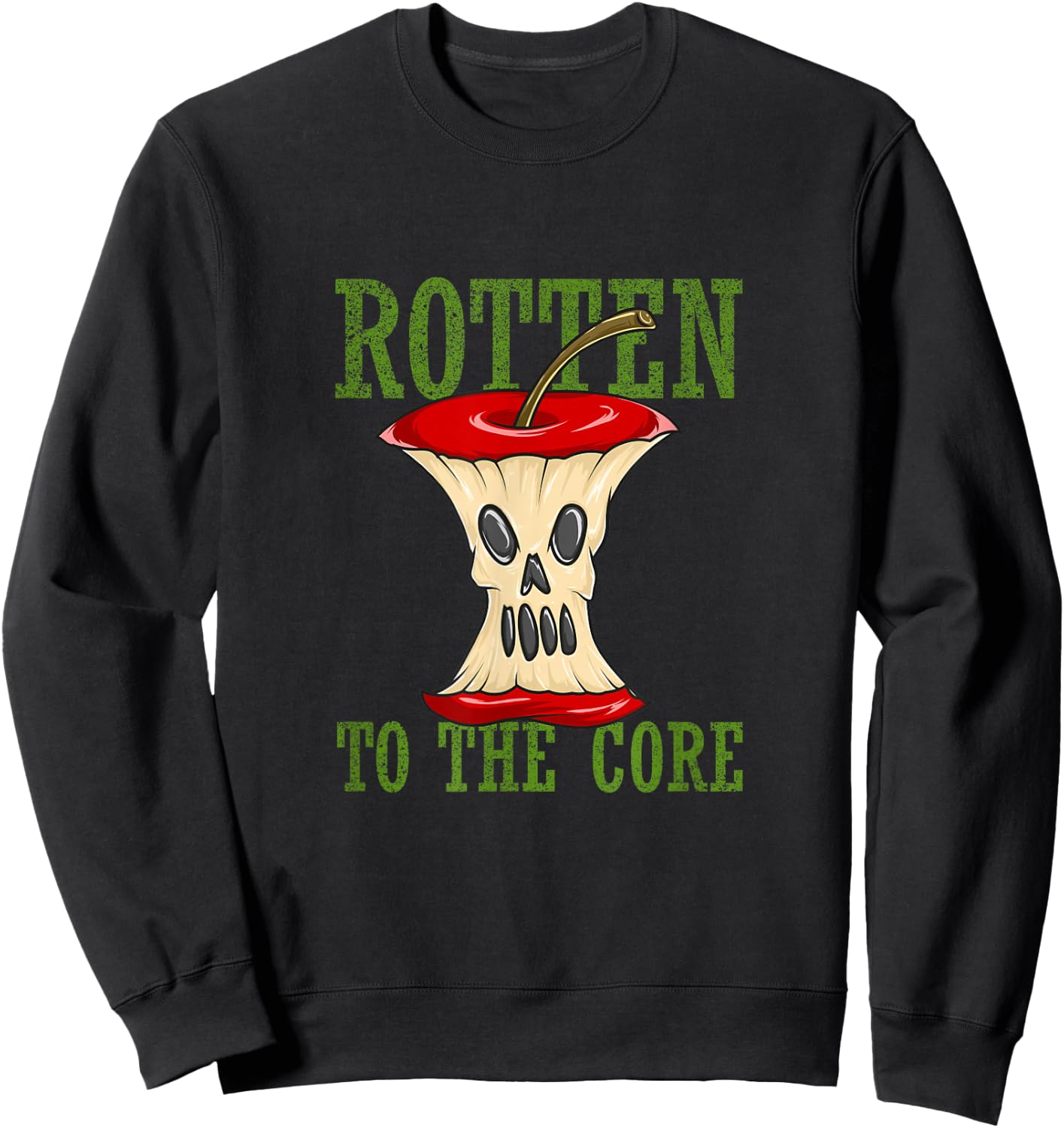 Horror Rotten To The Core Scary Skeleton Face Apple Core Sweatshirt - Sweatshirt | Black
