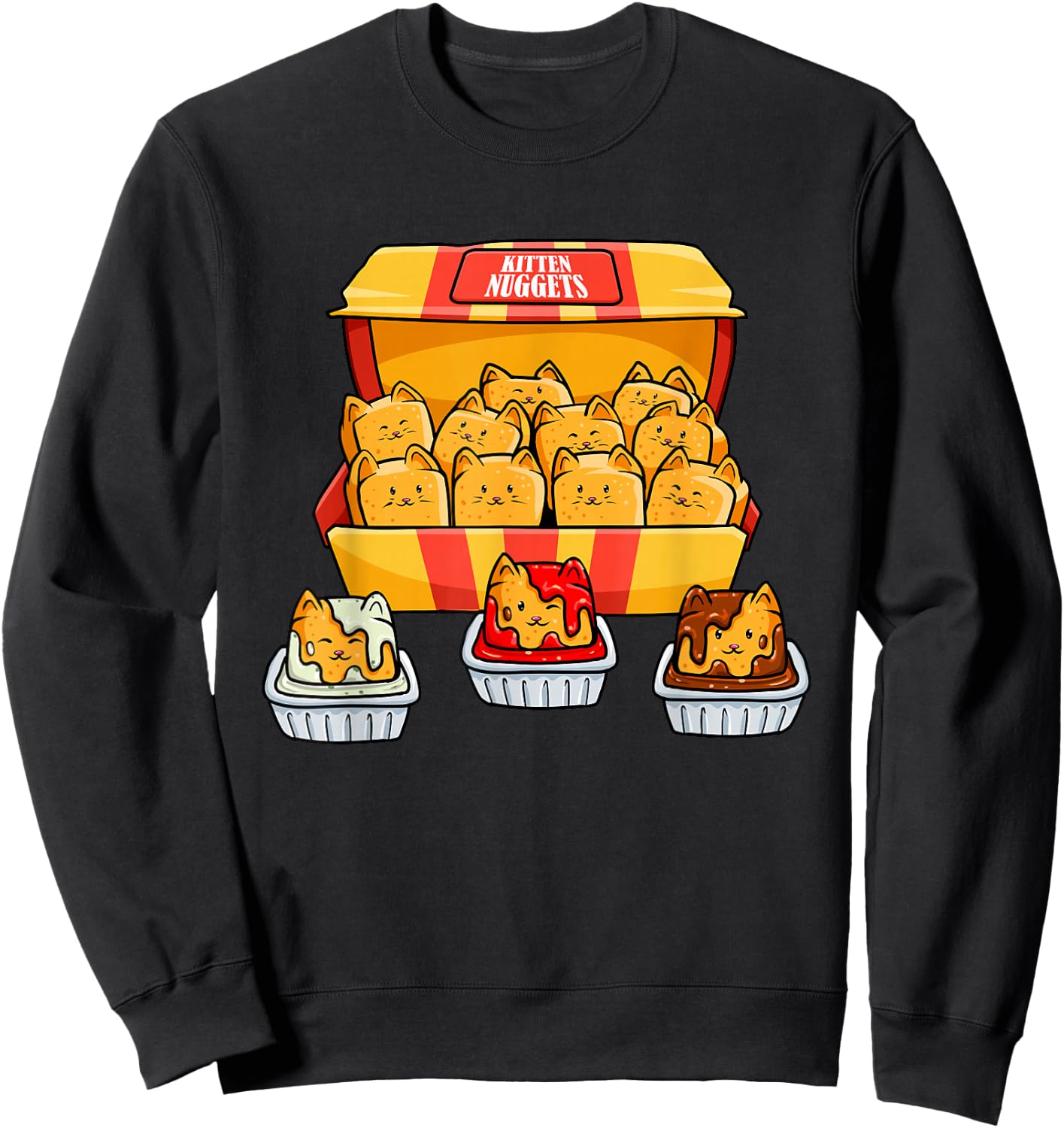 Kitten Nugget Food Pun Kitty Lover Gift Chicken Nuggets Cat Sweatshirt - Sweatshirt | Black