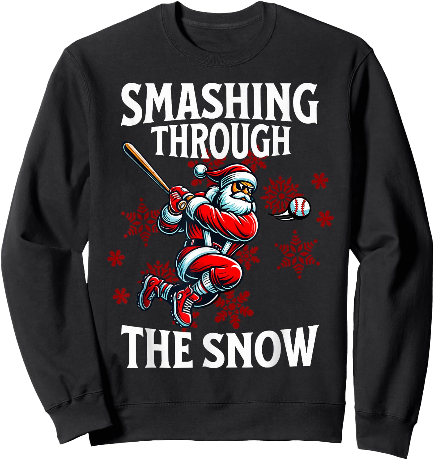 Baseball Christmas Smashing Through The Snow Santa Sports Sweatshirt - Sweatshirt | Black
