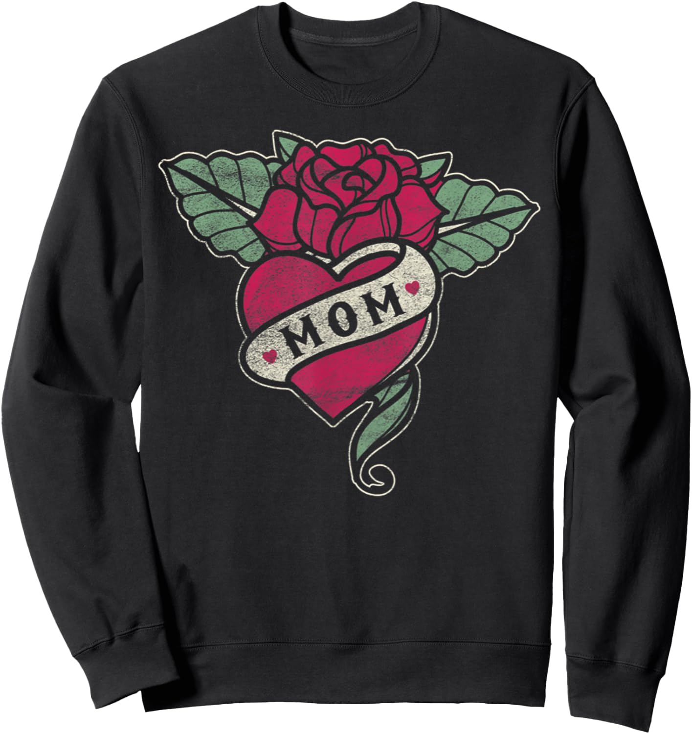Mom Tattoo Heart Red Rose Motorcycle Sweatshirt - Sweatshirt | Black