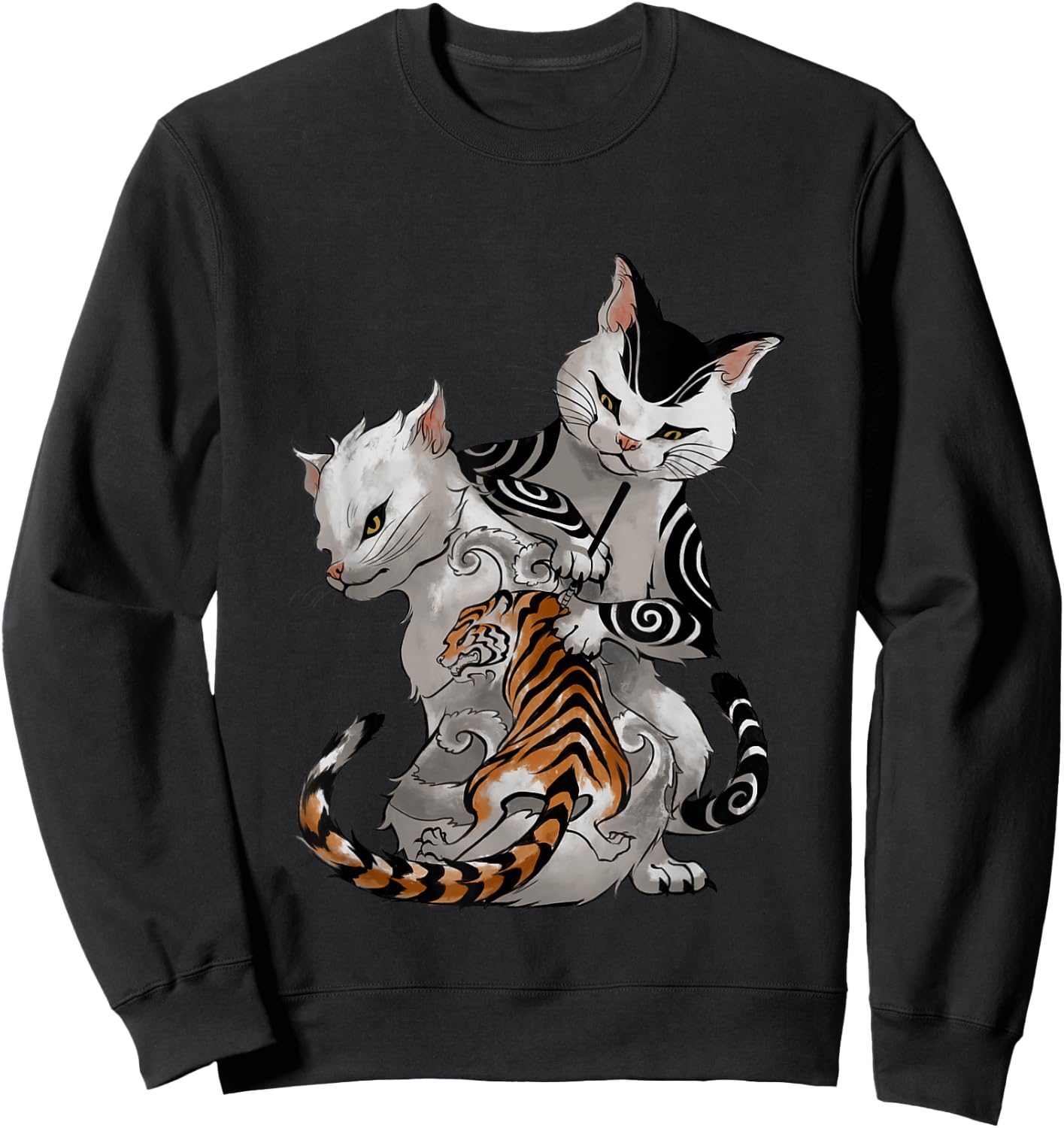 Irezumi Cat Artist with Traditional Japanese Tattoo Men Women Girls Kids Sweatshirt - Sweatshirt | Black