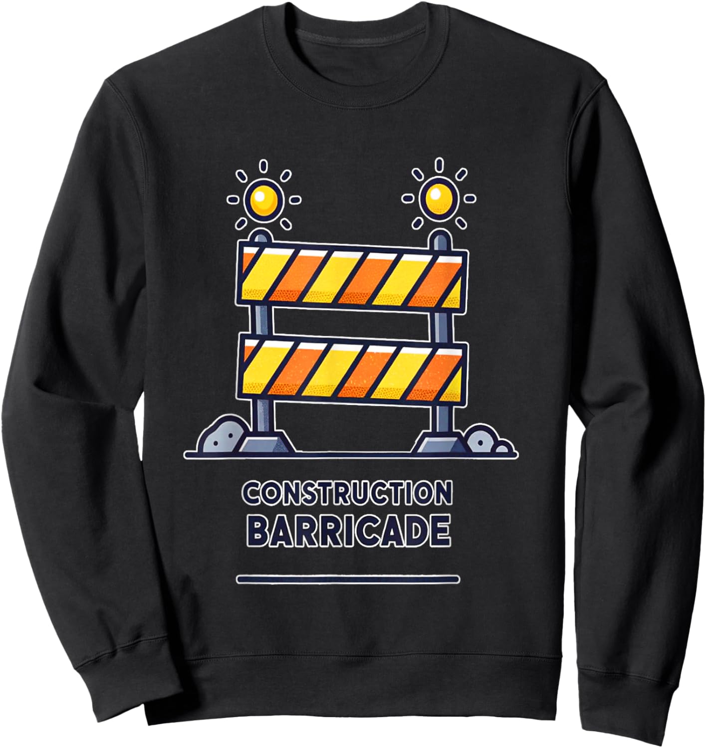 Construction Barricade Graphic with Warning Lights Sweatshirt - Sweatshirt | Black