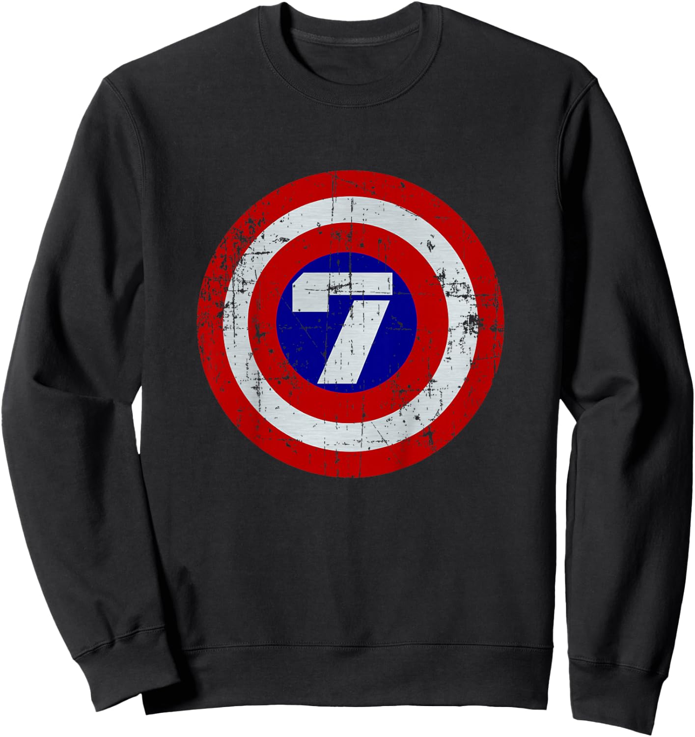 Kids 7 Year old Birthday Distressed Captain Sheild Shirt Sweatshirt - Sweatshirt | Black