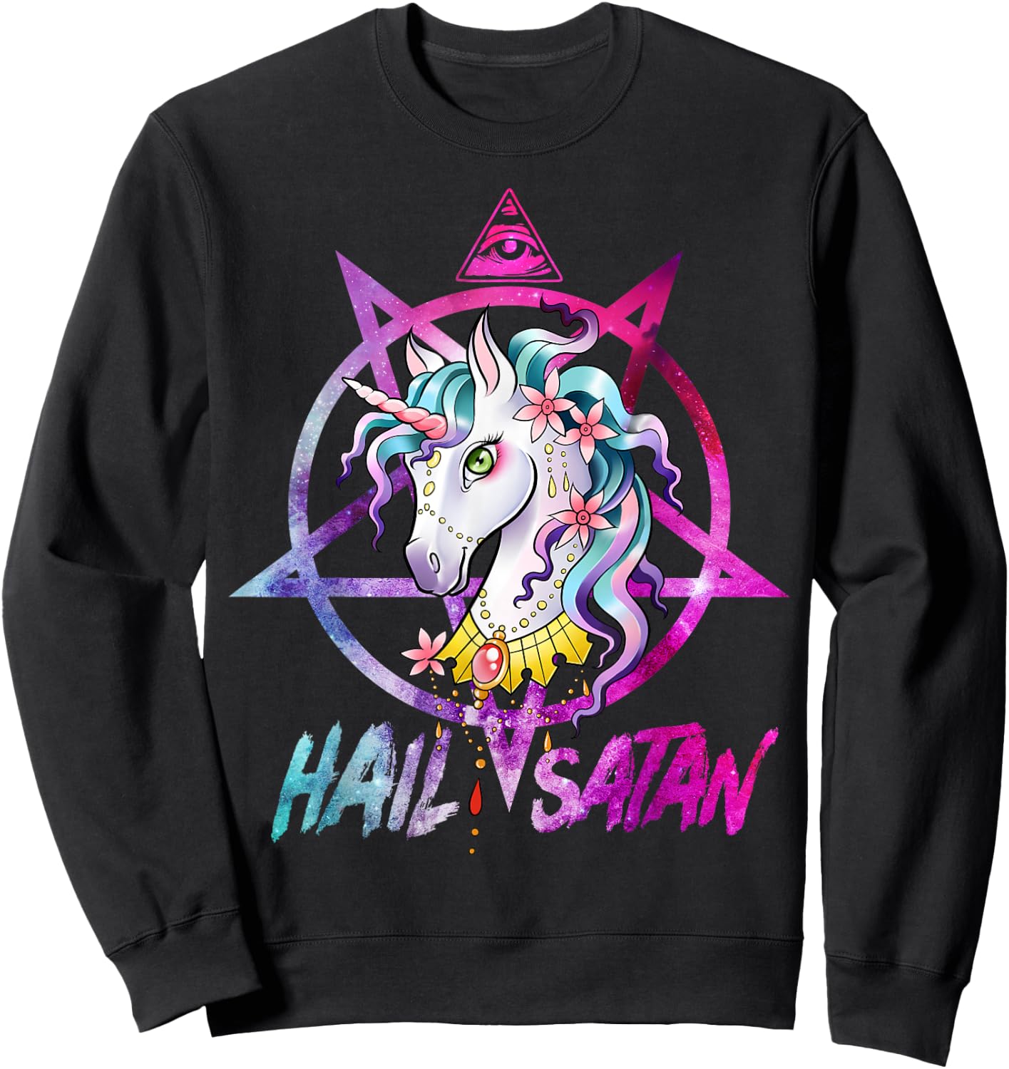 Unicorn Hail Satan Death Metal Rainbow shirt Rave Men Women Sweatshirt - Sweatshirt | Black