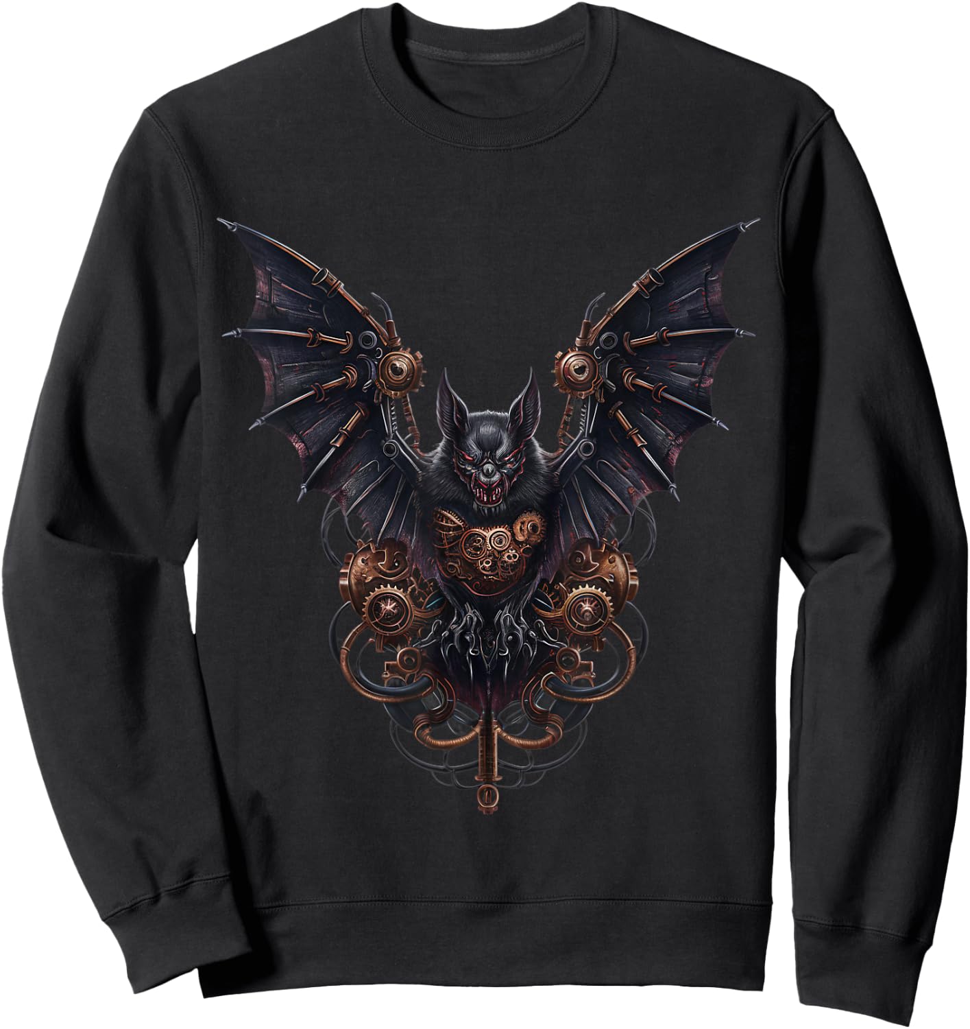 Dark Steampunk Bat Mechanical Gothic Horror Sweatshirt - Sweatshirt | Black