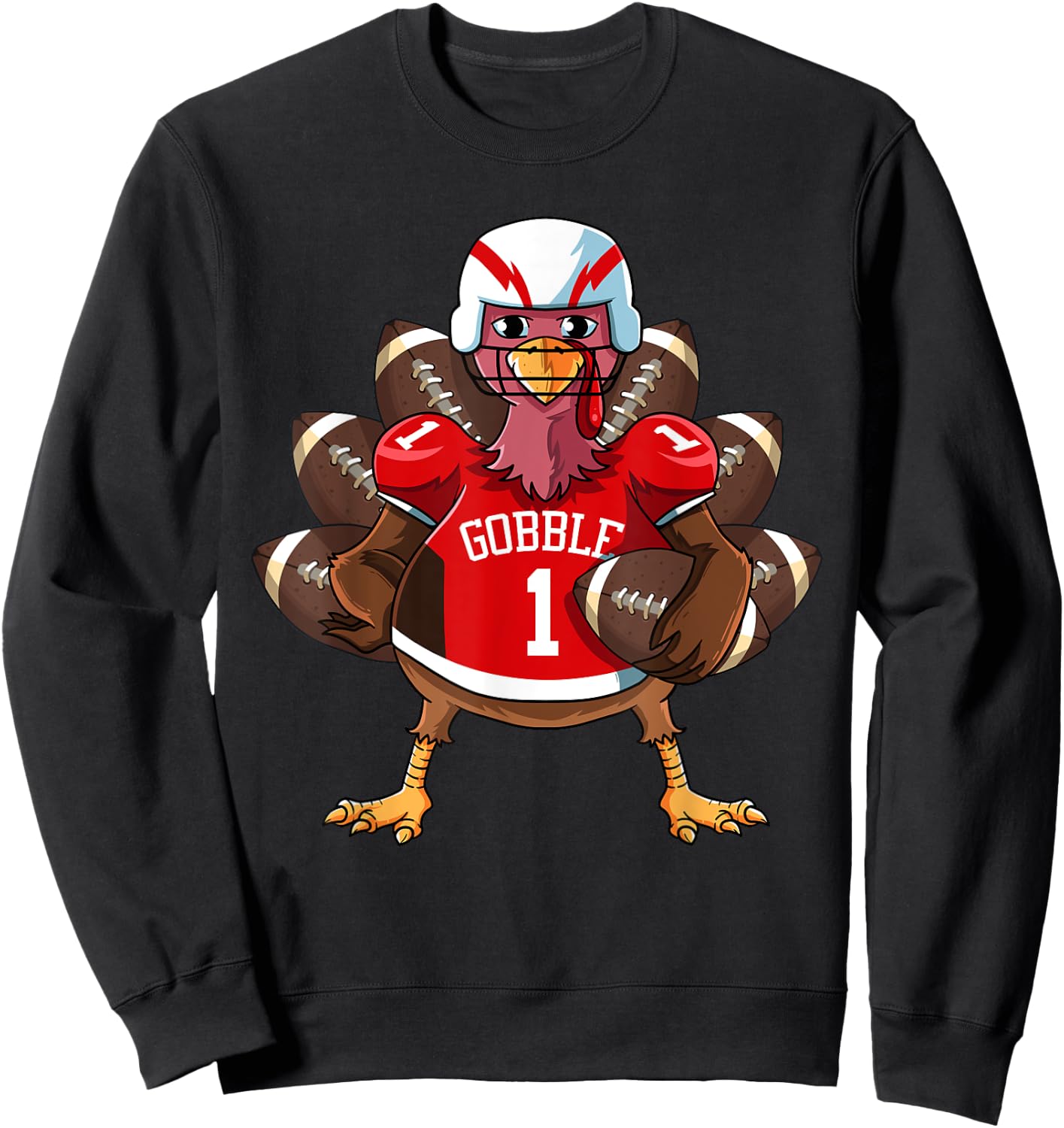Funny Thanksgiving Football Game Turkey Player Sporty Gobble Sweatshirt - Sweatshirt | Black