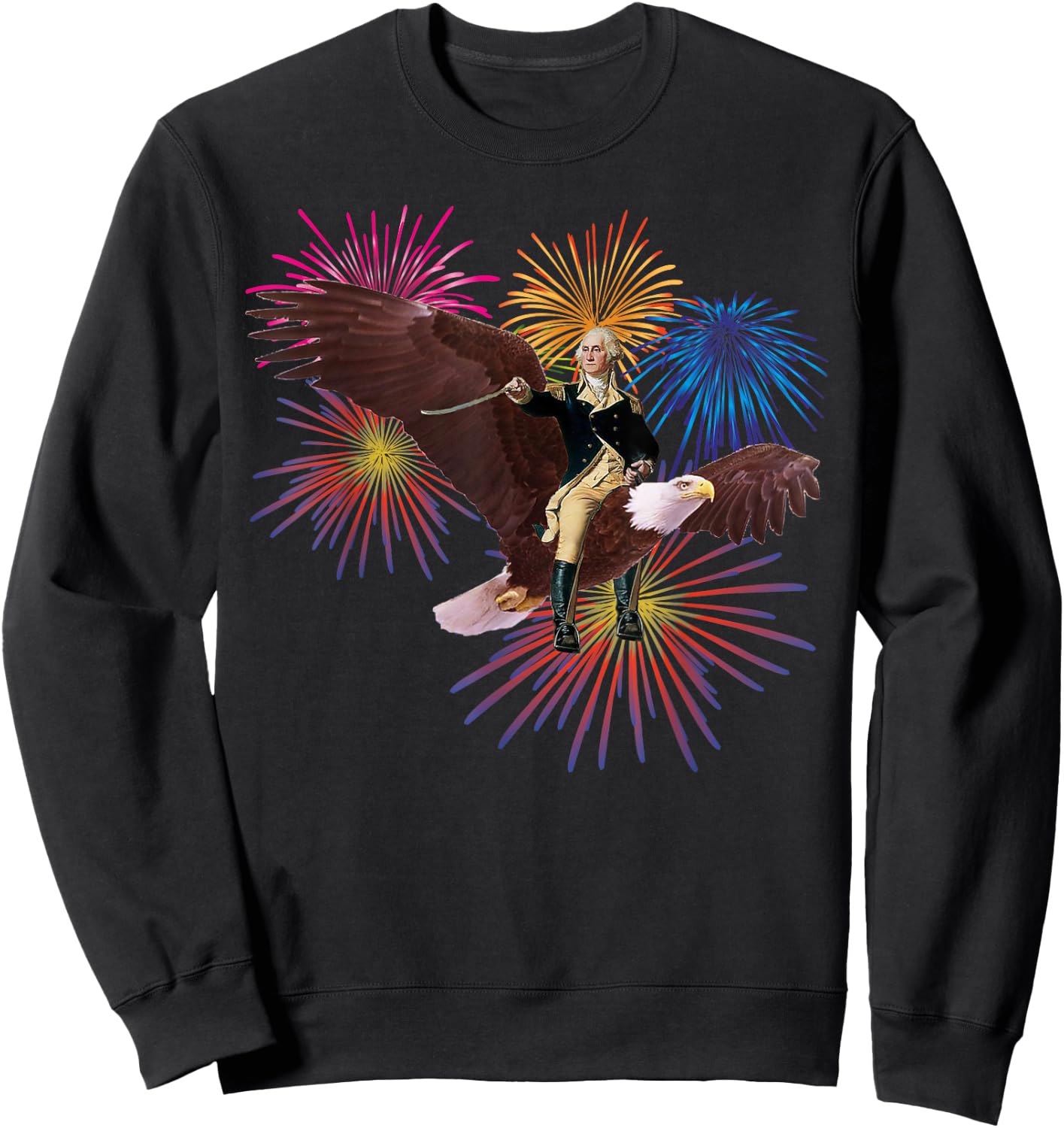 George Washington Riding a Bald Eagle 4th of July Women Kids Men Sweatshirt - Sweatshirt | Black