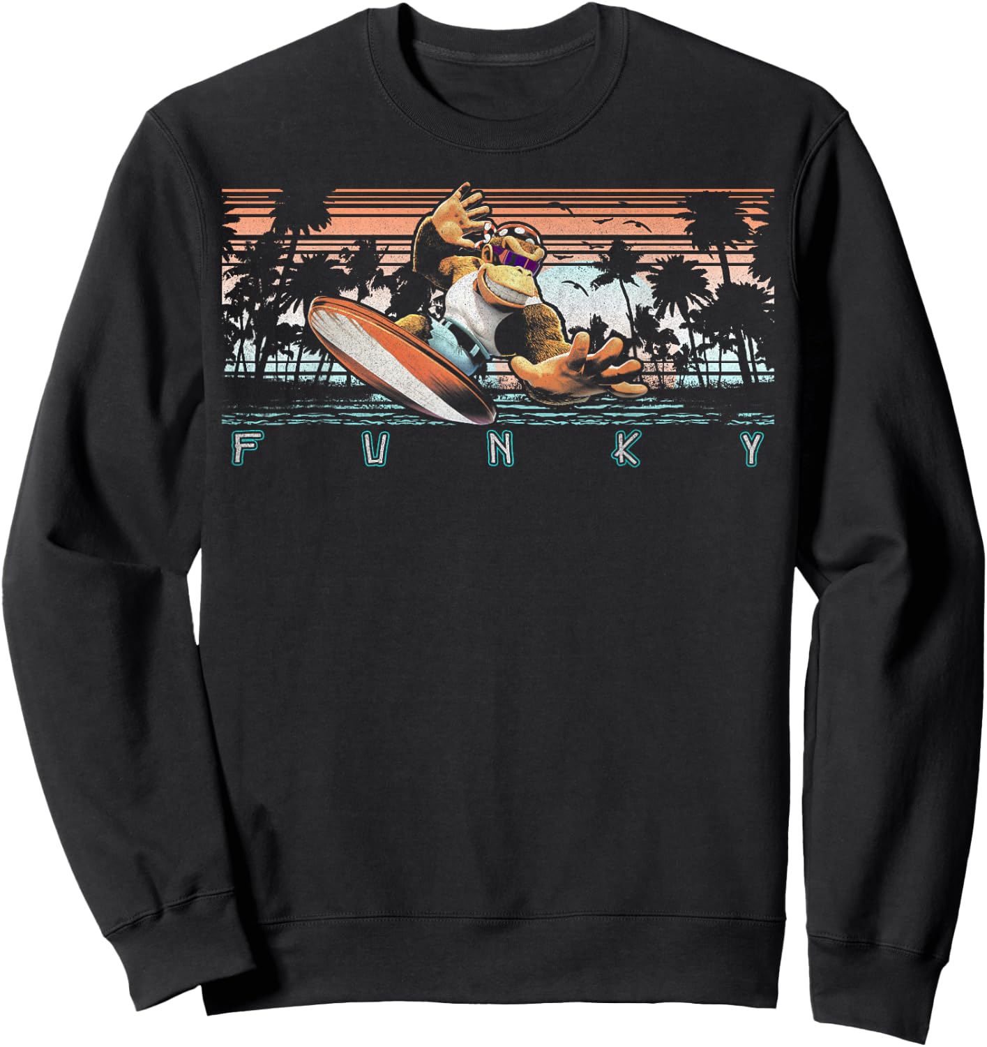 Nintendo Donkey Kong Country Funky Kong Surf Tropical Poster Small Sweatshirt - Sweatshirt | Black
