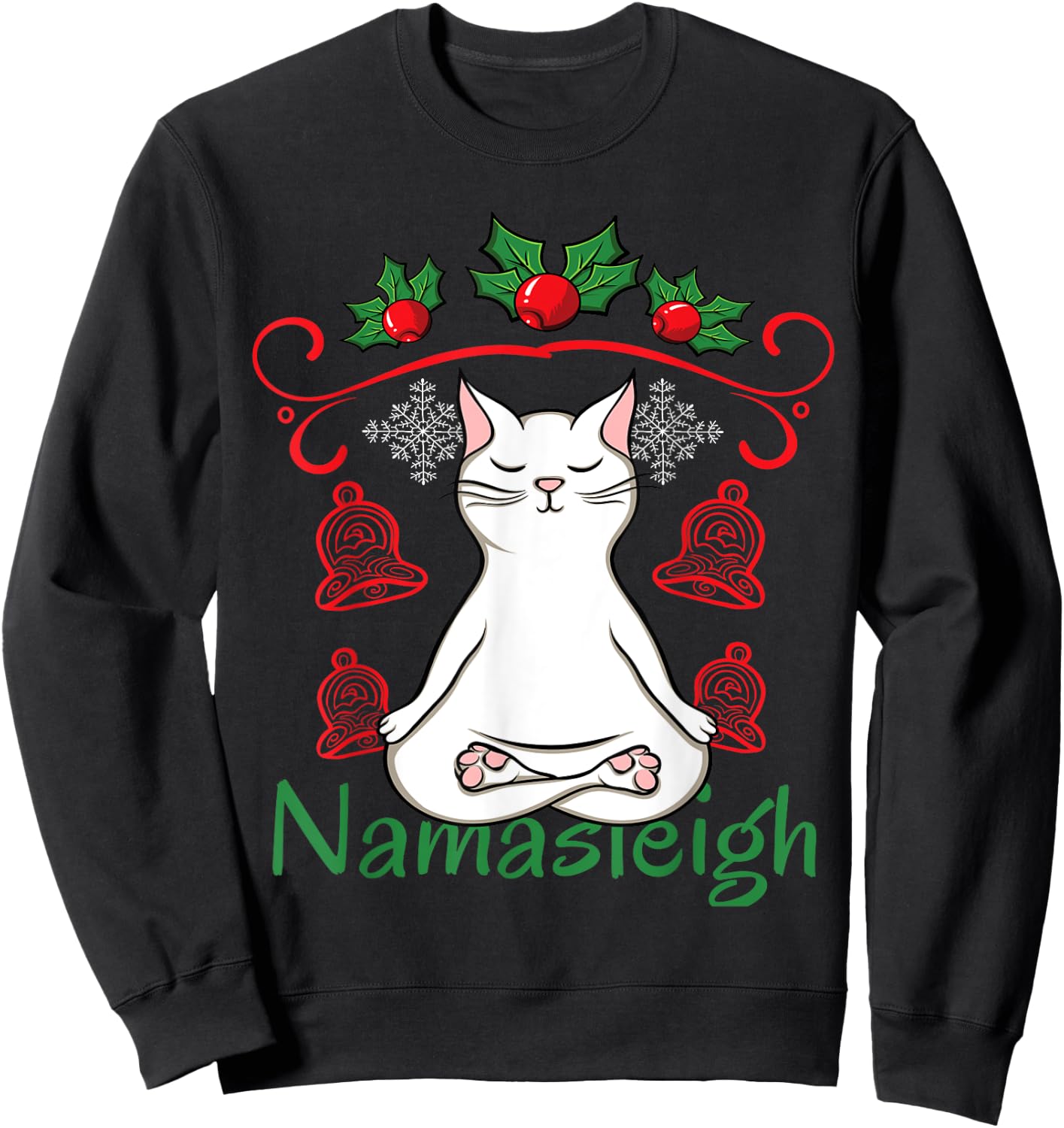 Namasleigh Santa Claus Namaste Yoga Ugly Christmas Sweatshirt - Sweatshirt | Black
