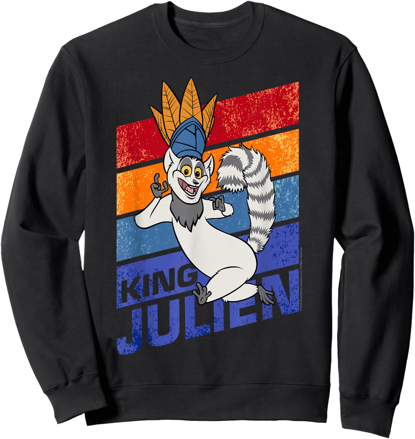 Madagascar King Julien Striped Portrait Sweatshirt - Sweatshirt | Black