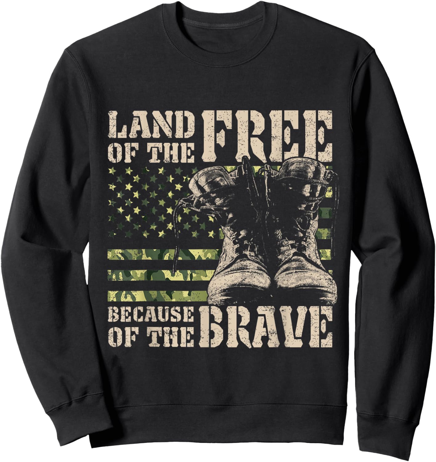 Land of the Free Because of the Brave American Flag Women Kids Men Sweatshirt - Sweatshirt | Black