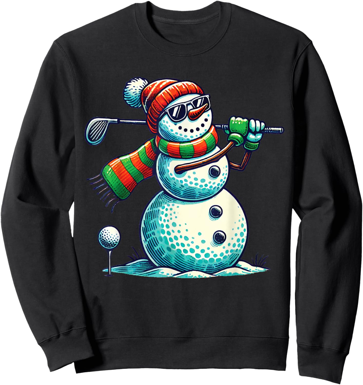 Funny Snoman Playing Golf ball Christmas Golf lovers players Sweatshirt - Sweatshirt | Black