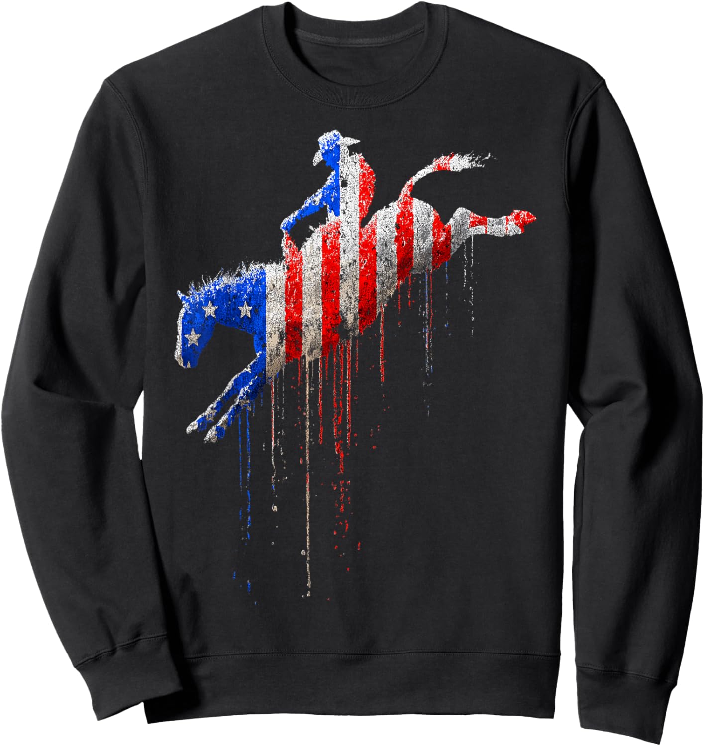 Rodeo Country Western Texas Barrel Racer American Flag USA Sweatshirt - Sweatshirt | Black