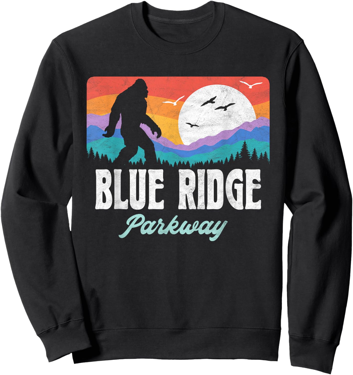 Vintage Blue Ridge Parkway Bigfoot Mountains Graphic Sweatshirt - Sweatshirt | Black