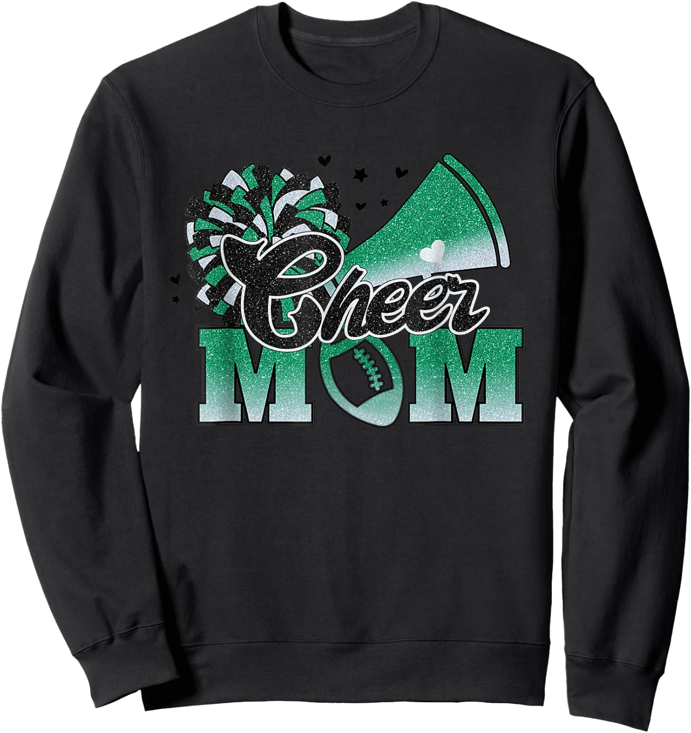 Football Cheer Mom Biggest Fan Cheerleader Black Green White Sweatshirt - Sweatshirt | Black