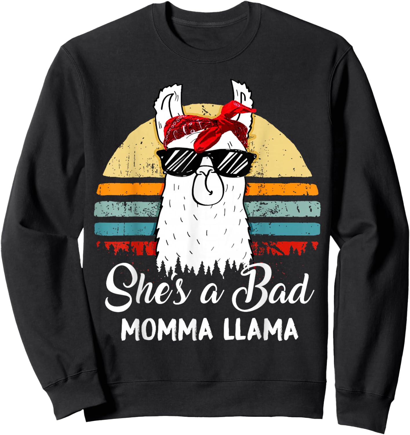 She's a Bad Momma Llama Funny Retro Vintage Mama Sweatshirt - Sweatshirt | Black