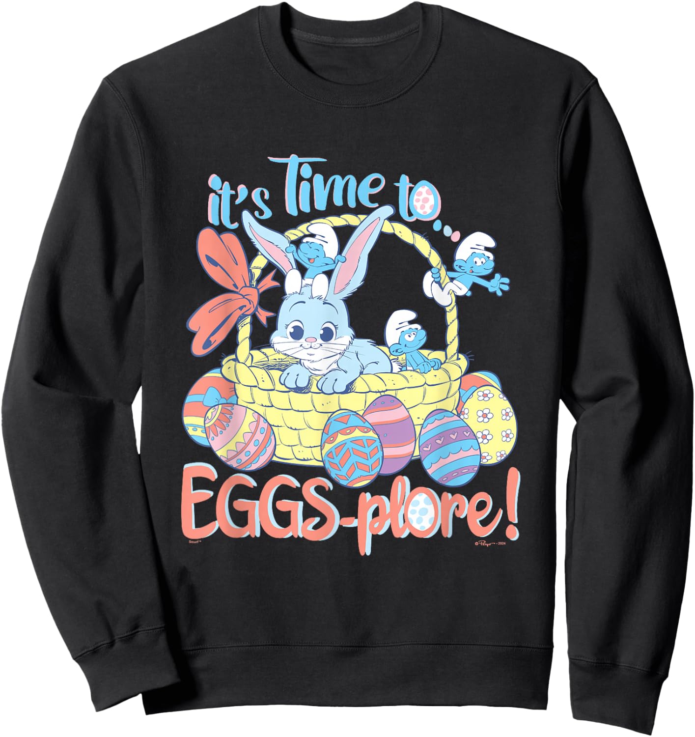 The Smurfs Easter It's Time To Eggs-plore! Cute Bunny Retro Sweatshirt - Sweatshirt | Black