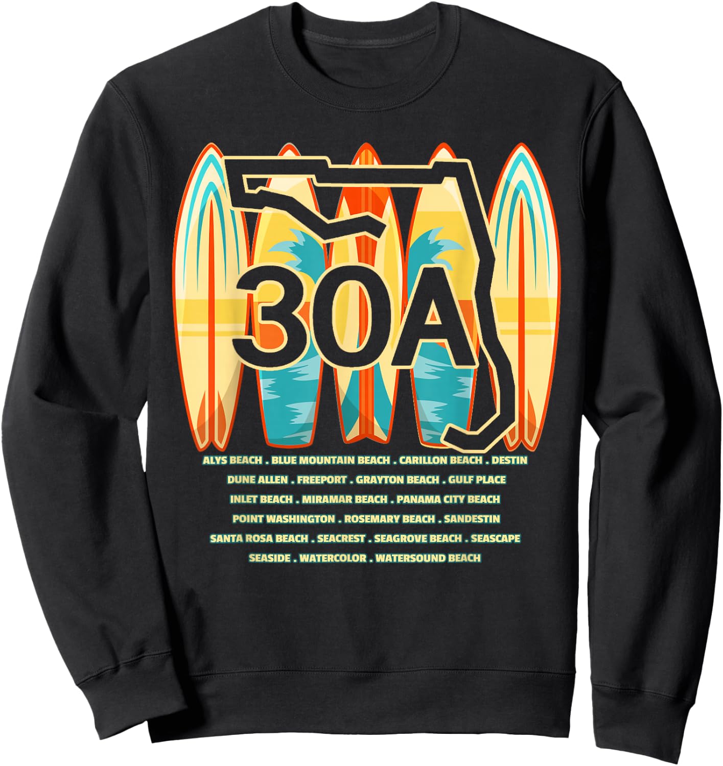 Towns of Florida, FL - State Highway 30A - Locals Souvenir Sweatshirt - Sweatshirt | Black