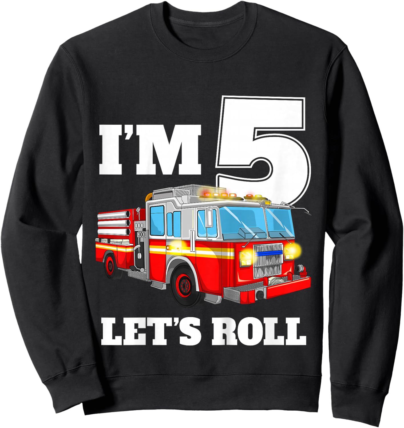 Kids Fire Truck 5th Birthday Boy 5 Year Old Five Firefighter Sweatshirt - Sweatshirt | Black