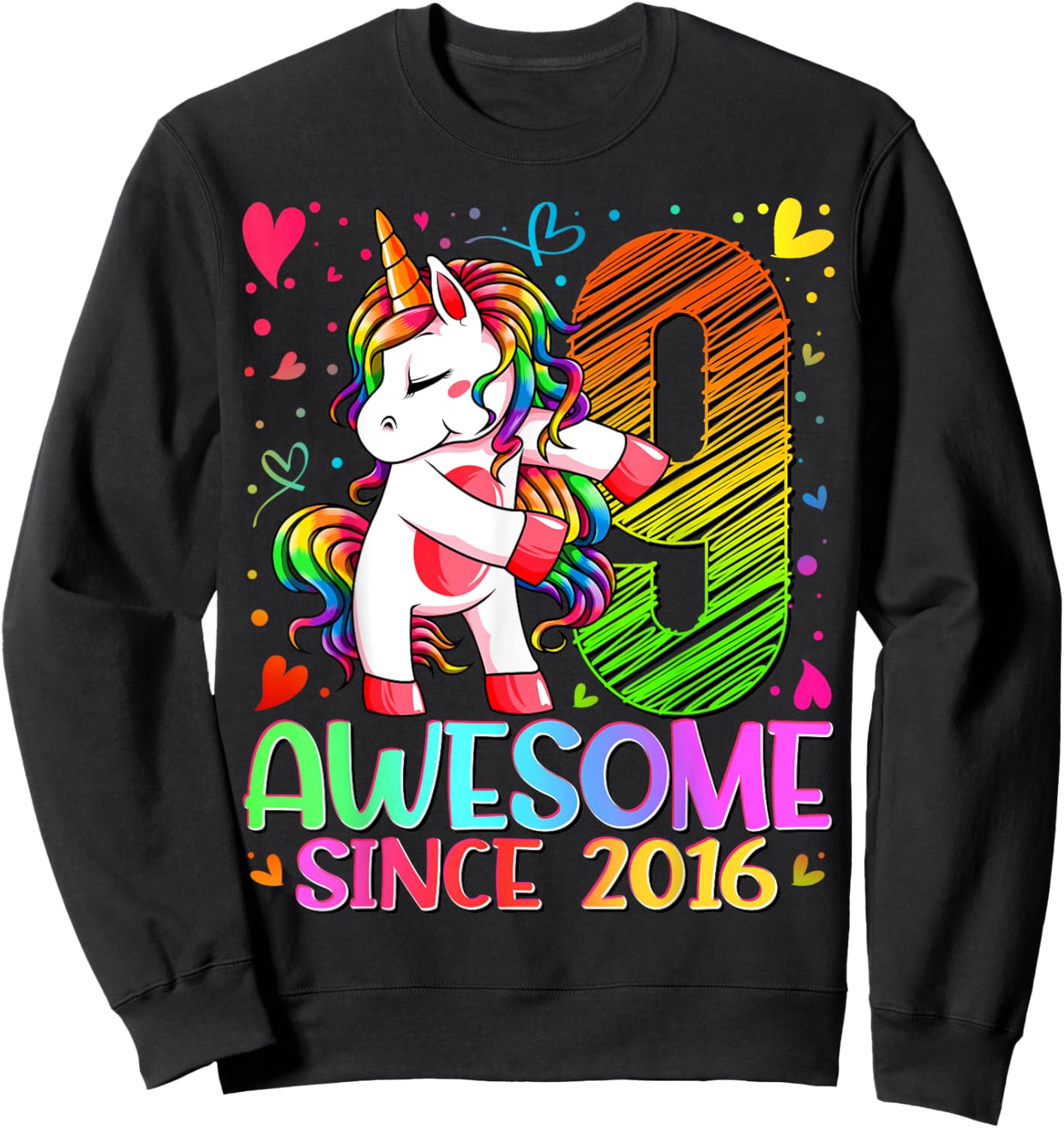 9 Year Old Unicorn Gifts For Girls 9th Birthday Girl Party Sweatshirt - Sweatshirt | Black