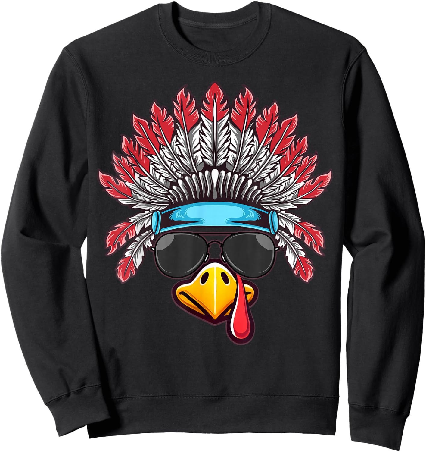 Turkey Face Native American Headdress Thanksgiving Sweatshirt - Sweatshirt | Black