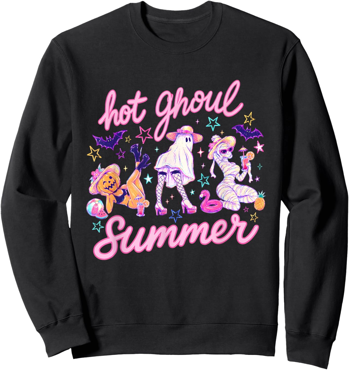 Hot Ghoul Summer Halloween Funny Ghost Spooky Vibes Sweatshirt - Sweatshirt | Black