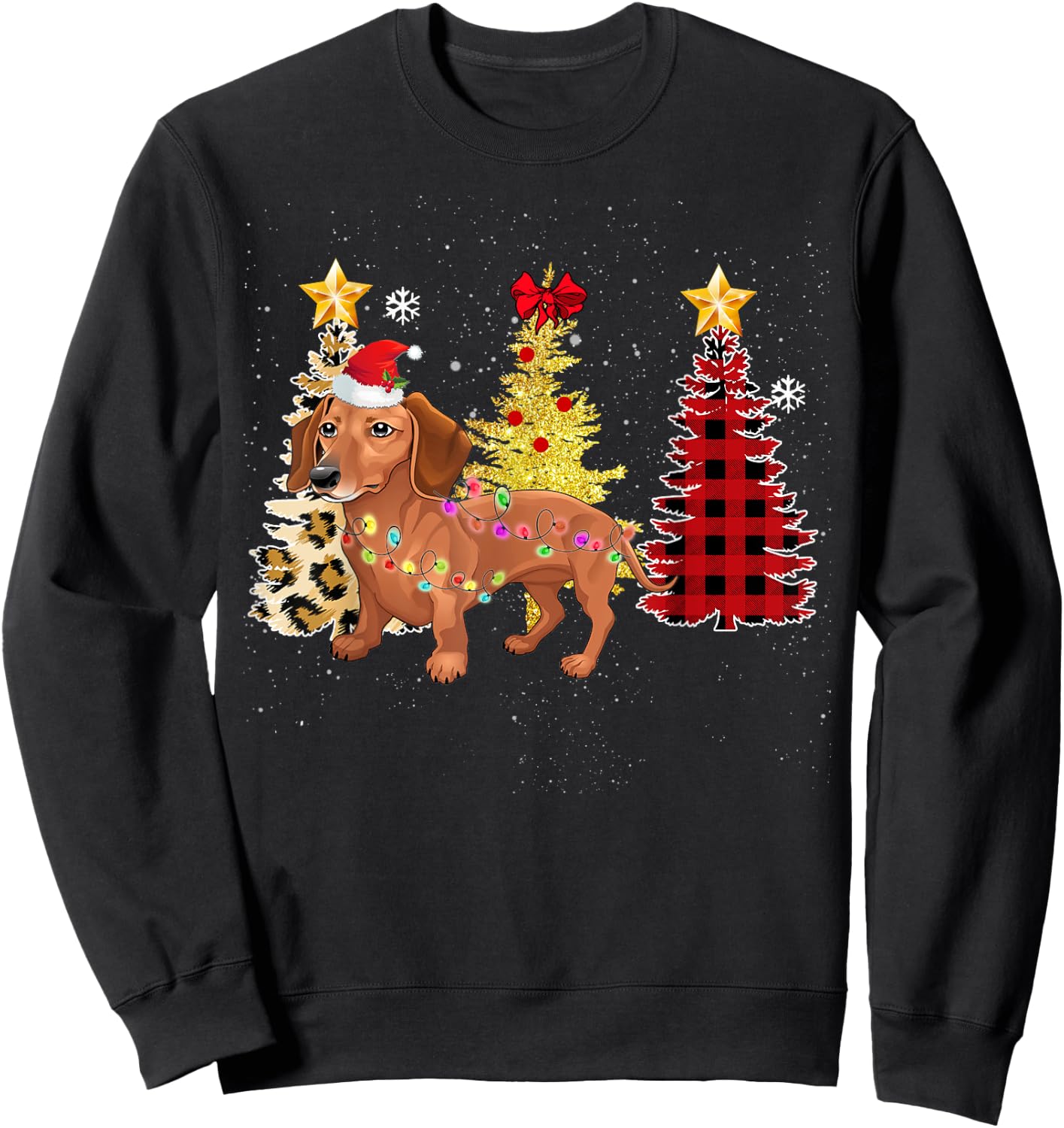 Santa Dachshund Christmas Tree Lights Sweatshirt - Sweatshirt | Black