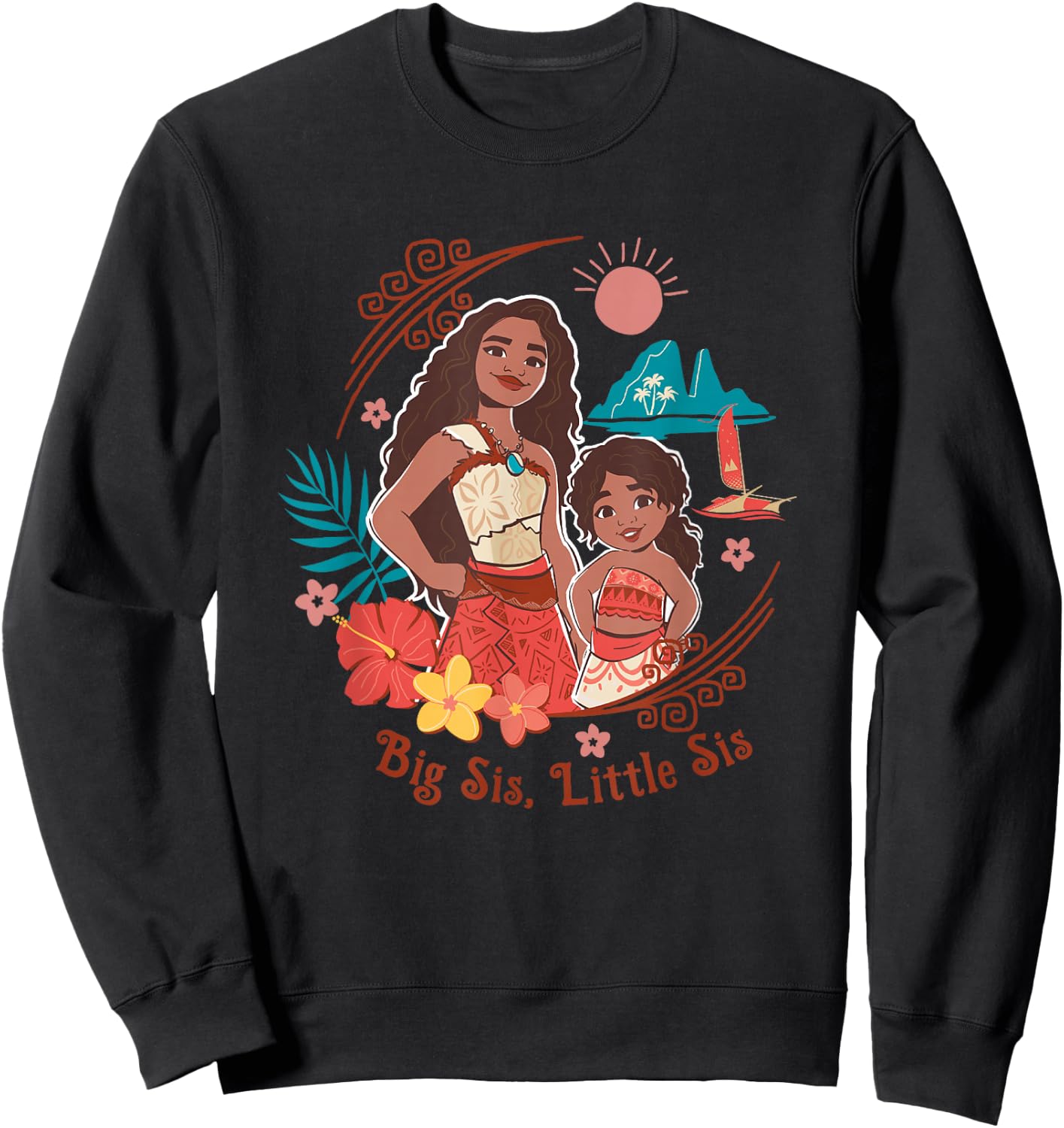 Disney Moana 2 Big Sis Little Sis Oceania Tropical Floral Sweatshirt - Sweatshirt | Black