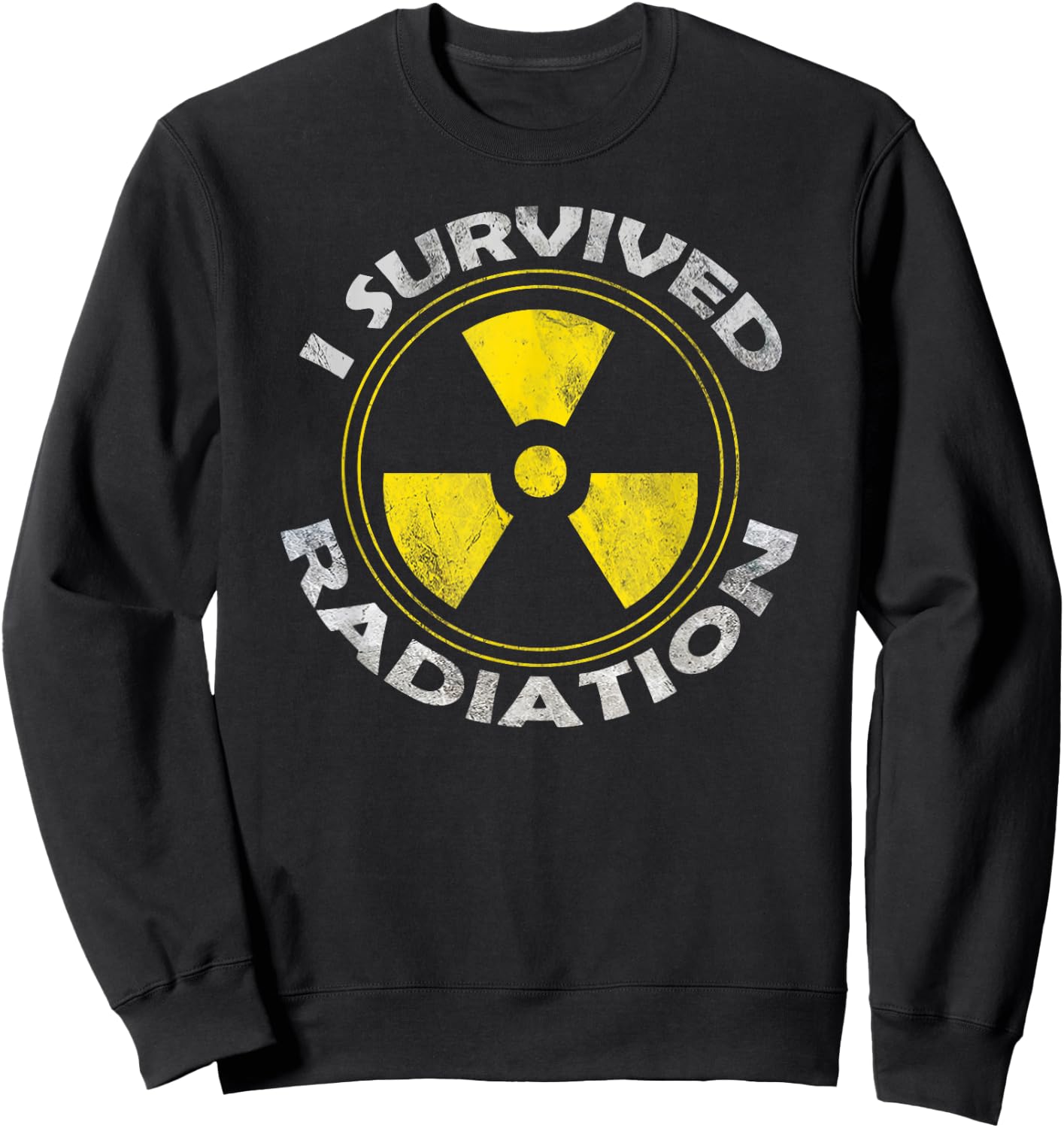 Cancer Designs by MCG.Co -Adults Black Cotton, Polyester Modern Sports with , Short Sleeve, Classic Fit, Straight Hemline, I Survived Radiation Warrior Design Sweatshirt - Sweatshirt | Black