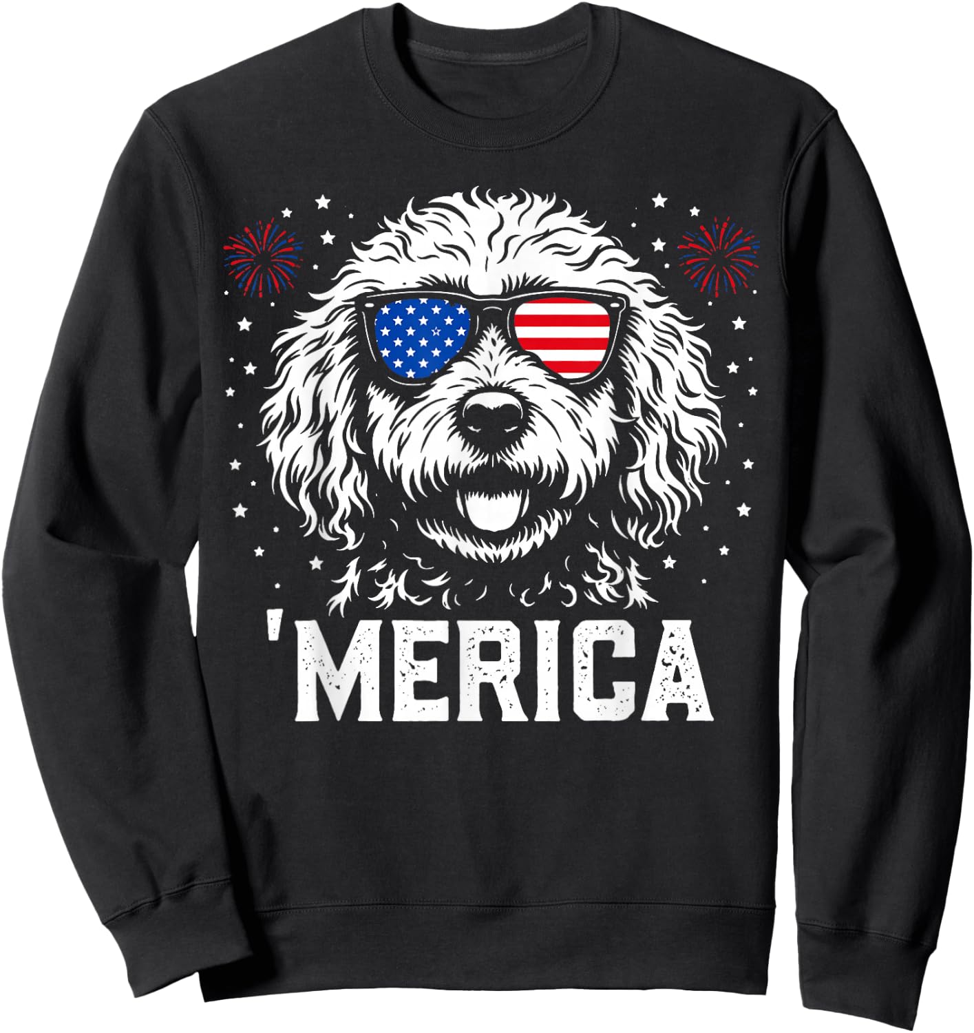 'Merica Patriotic Goldendoodle American Flag Dog Lover Art Sweatshirt - Sweatshirt | Black
