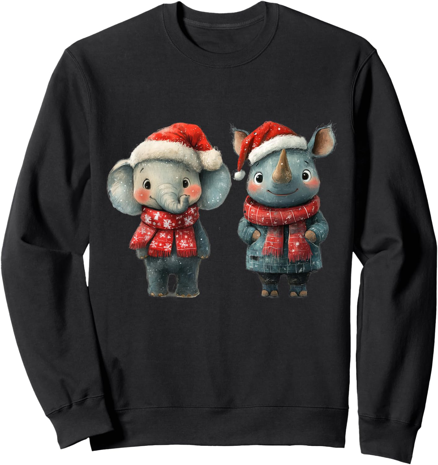 Elephant and Rhino animal South African Christmas animals Sweatshirt - Sweatshirt | Black