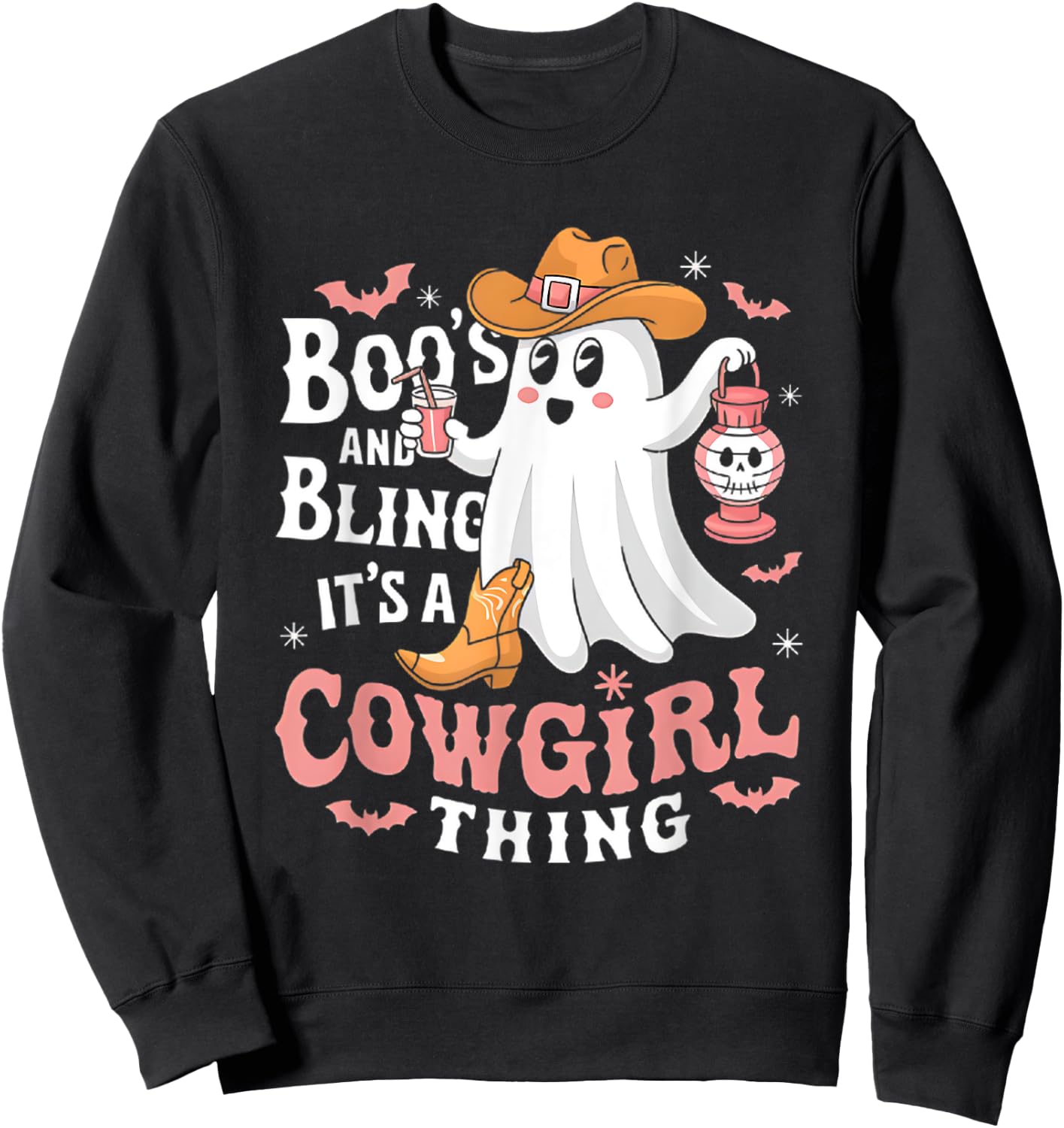 Boos and bling its a cowgirl thing halloween rodeo ghost Sweatshirt - Sweatshirt | Black