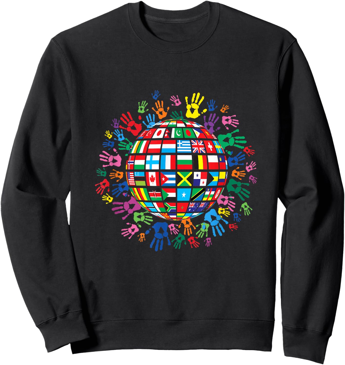 Flags of the World with Colorful Handprints Sweatshirt - Sweatshirt | Black