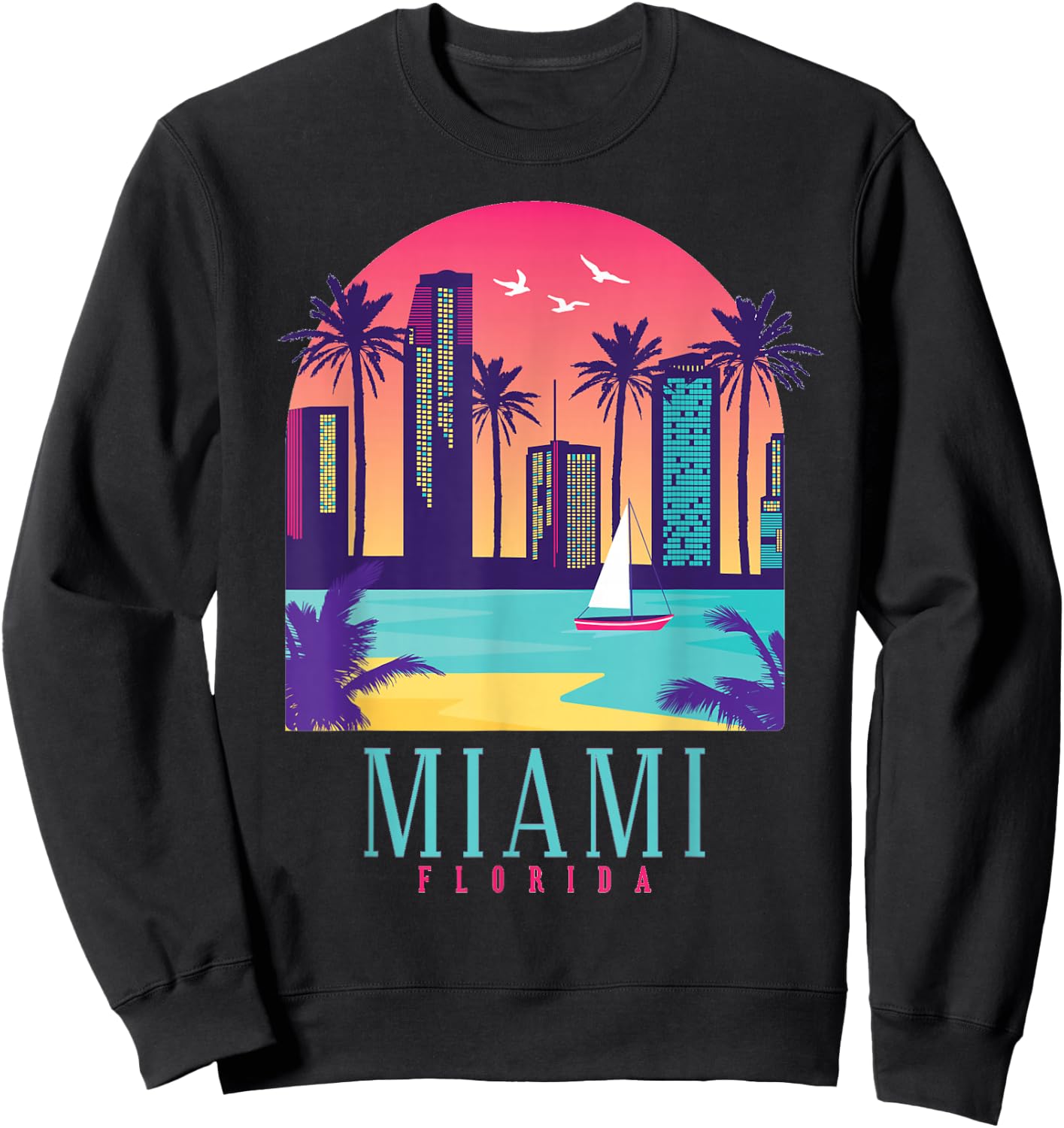 Miami Florida Vintage Retro USA America Souvenir Gift Small Sweatshirt - Sweatshirt | Black