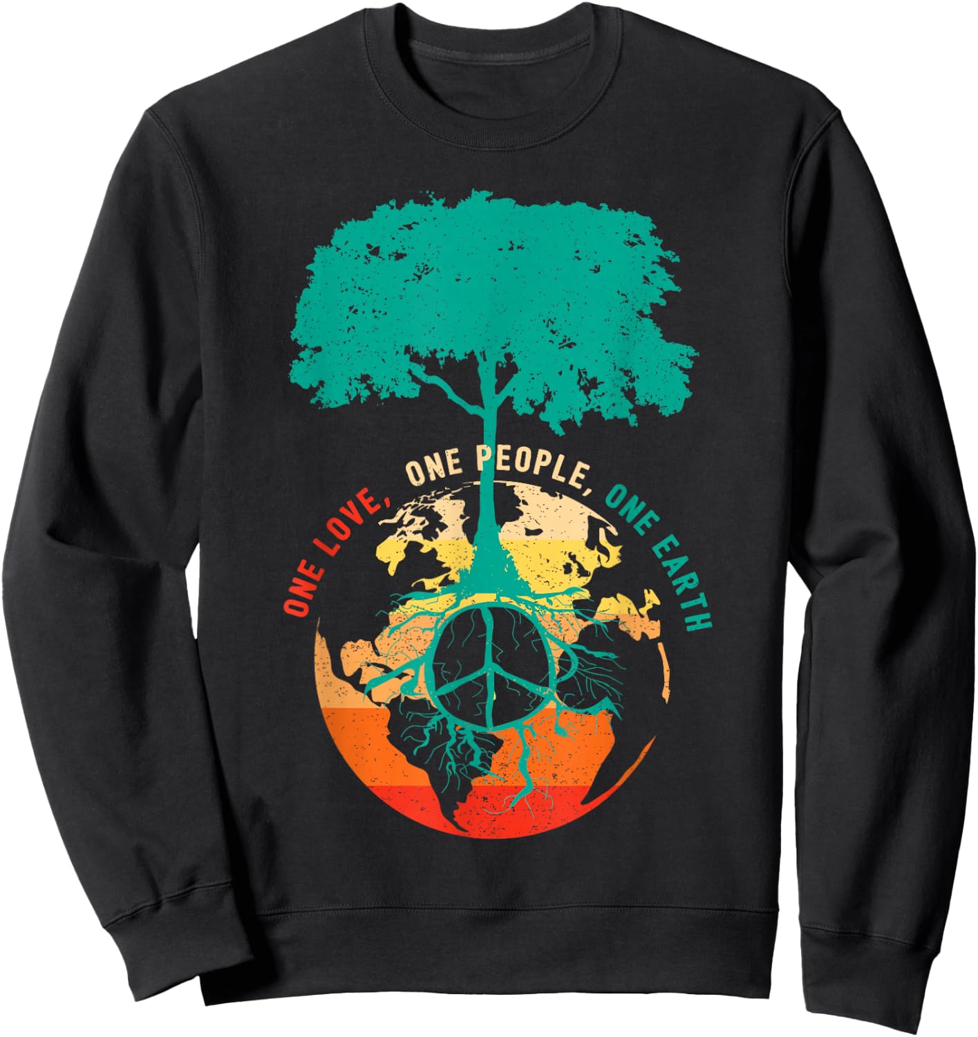 World Peace Tree Love People Earth Day 60s 70s Hip Sweatshirt - Sweatshirt | Black