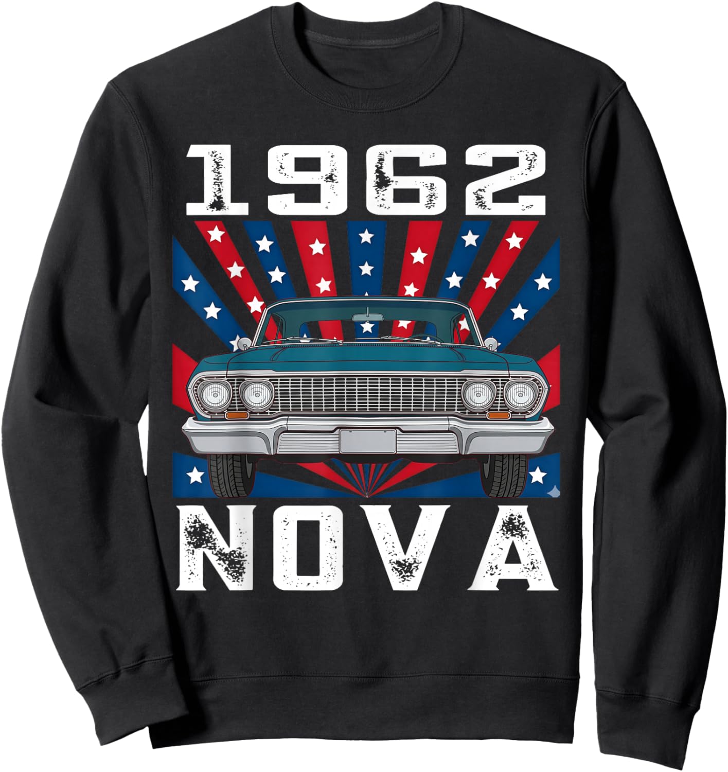 1962 62 Nova Silhouette Muscle Car American Flag Sweatshirt - Sweatshirt | Black