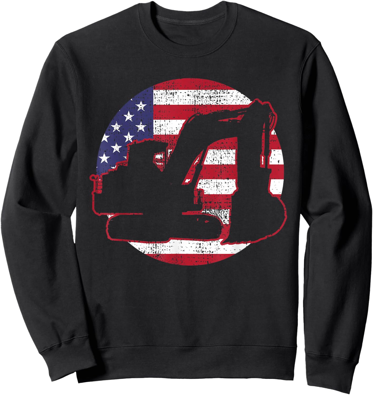 Excavator Digger USA Flag Vintage Sweatshirt - Sweatshirt | Black