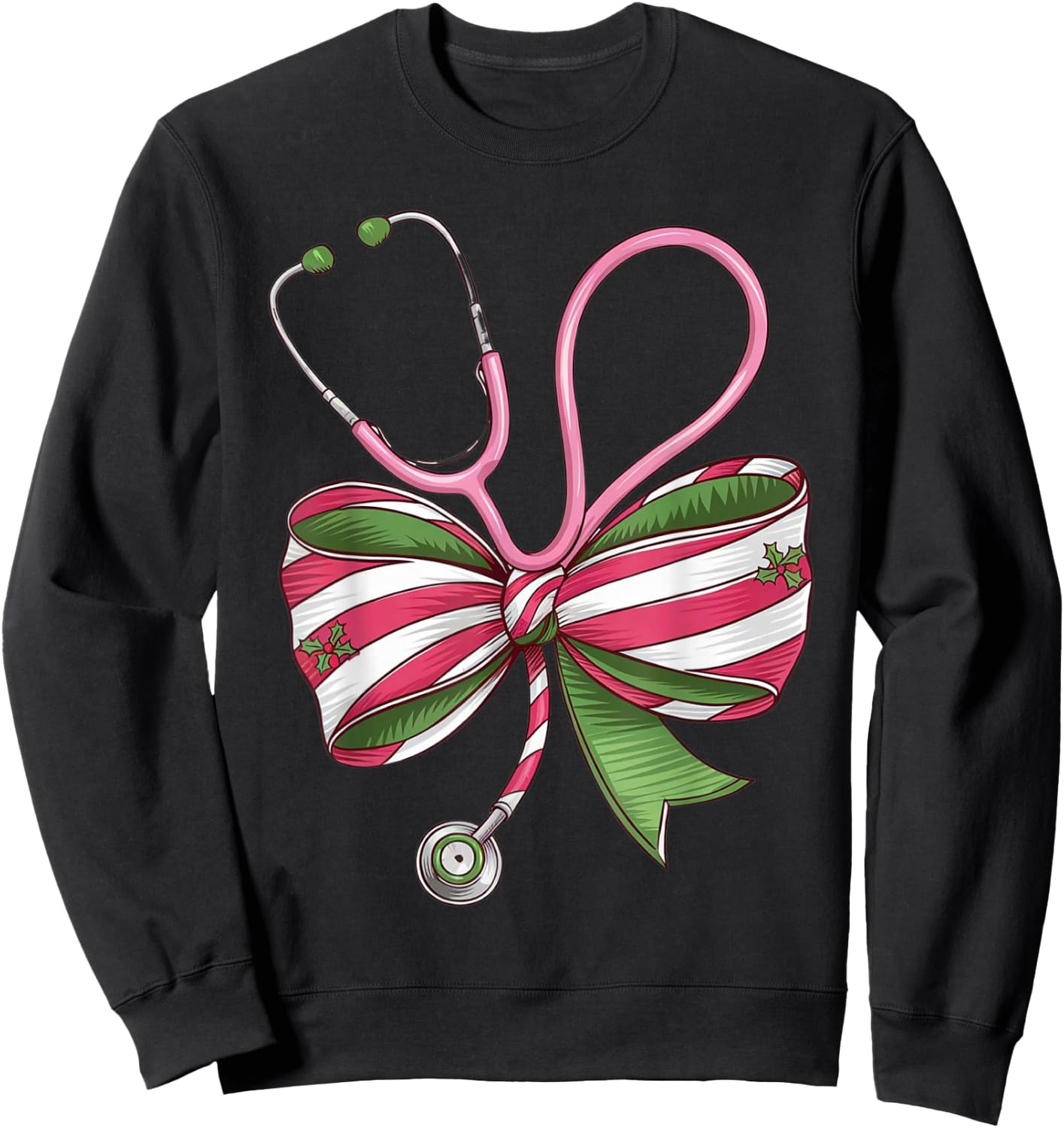 Nurse Christmas Coquette Bow Stethoscope Medical Sweatshirt - Sweatshirt | Black