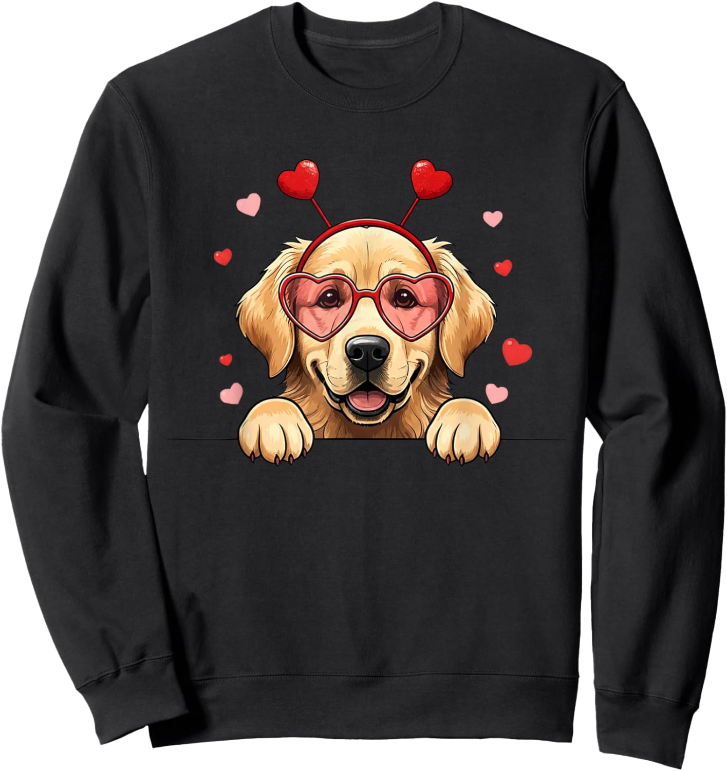 Golden Retriever Heart Headband Valentine Kids Sweatshirt - Sweatshirt | Black
