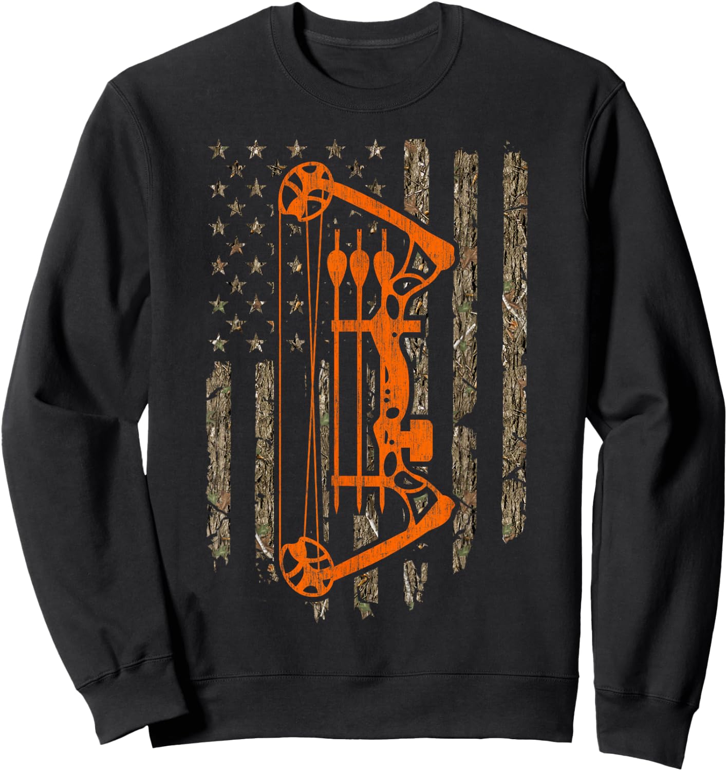 Compound Bow Hunting Archery American Flag Tree Camouflage Men Sweatshirt - Sweatshirt | Black