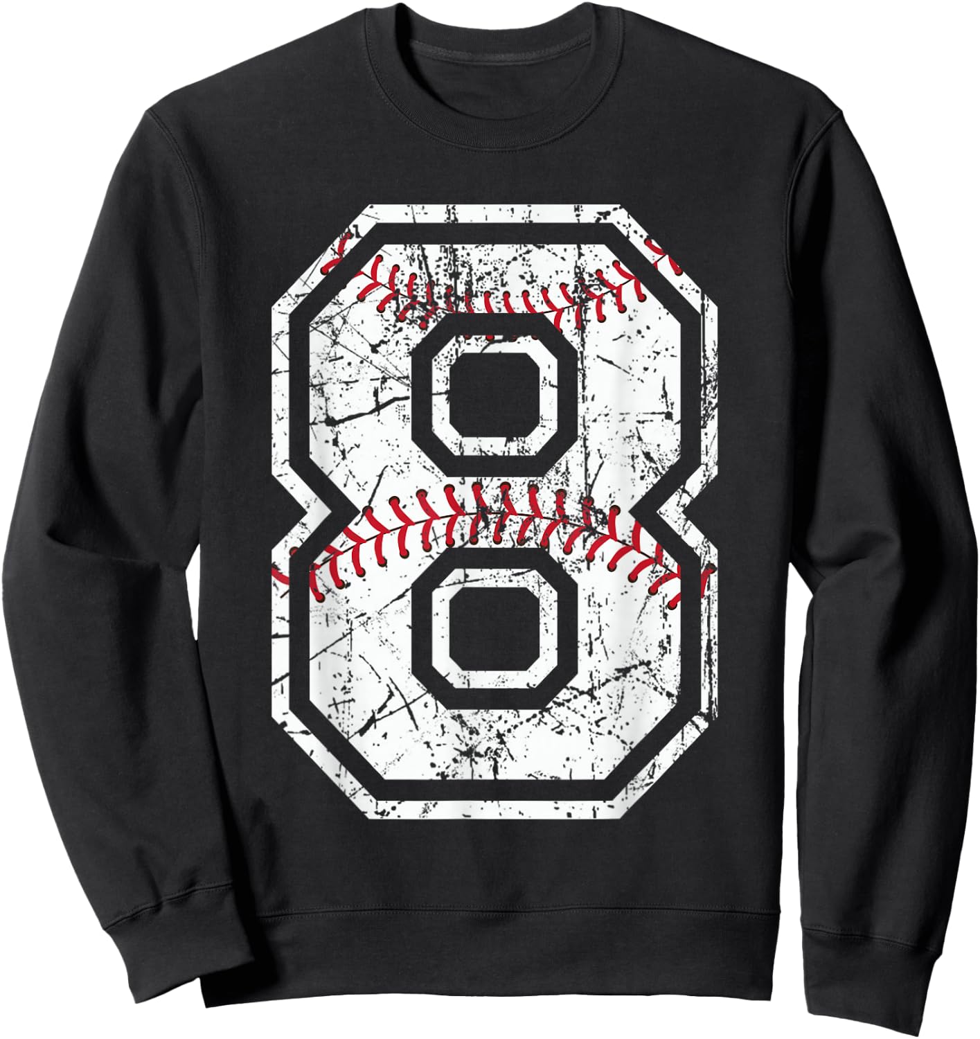 Baseball Jersey Number 8 Vintage Distressed Graphic Sweatshirt - Sweatshirt | Black