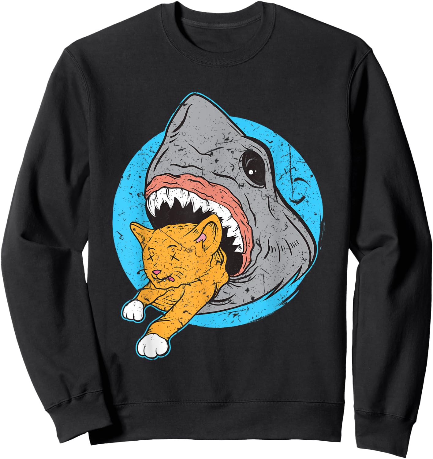 Shark Eating Kitty Cat Design Sweatshirt - Sweatshirt | Black