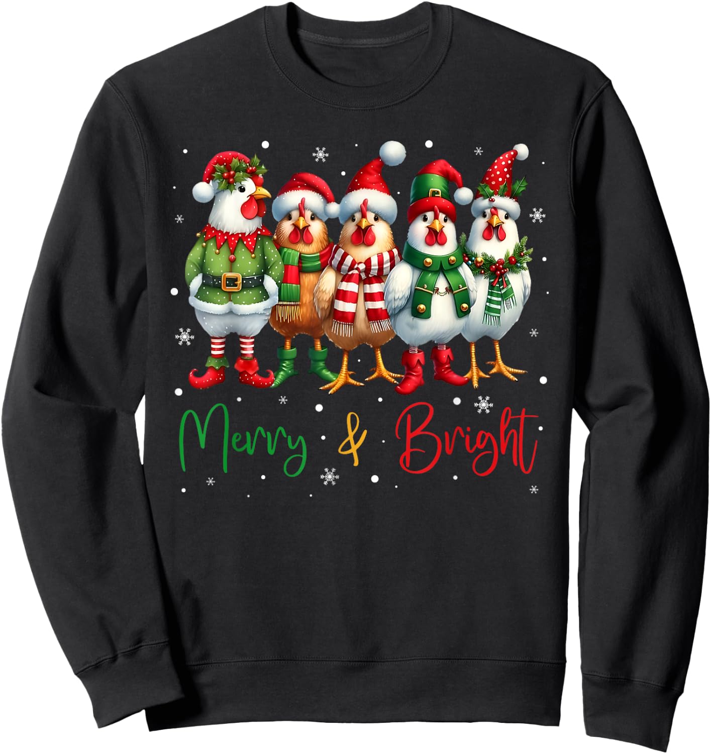 Funny Chicken Christmas Lights Farm Animal Cute Xmas Holiday Sweatshirt - Sweatshirt | Black
