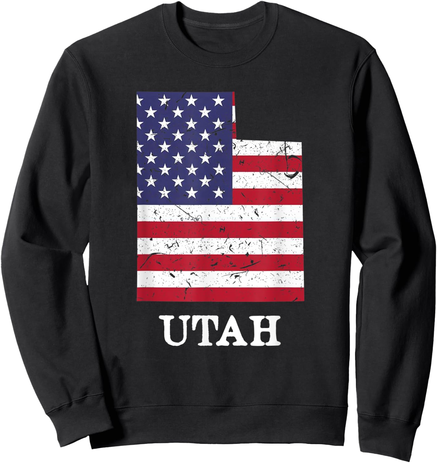 Utah Map State American Flag Shirt 4th Of July Pride Kids Men Sweatshirt - Sweatshirt | Black